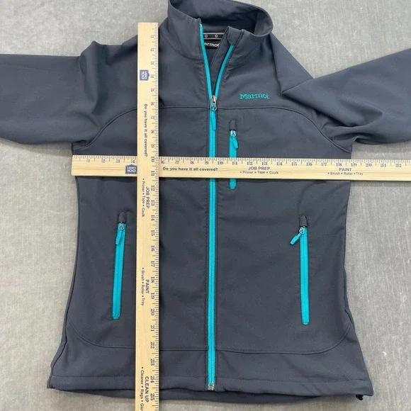 Marmot Womens Medium Gray Turquoise M3 Softshell Jacket Full Zip Hiking - Picture 4 of 6